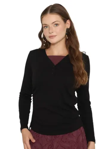 חולצת סריג כפתורים שחור