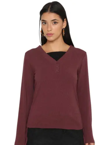 חולצת סריג כפתורים בורדו